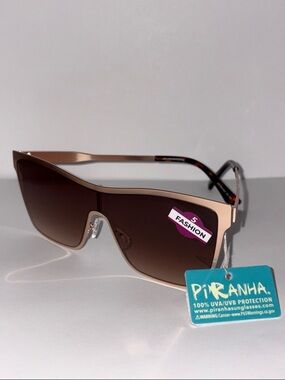 Piranha Lodo oversized Gold brown lenses Gradient Sun Shield Sunglasses NWT